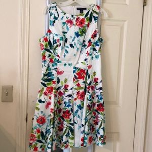 Colorful, floral fit and flare dress.